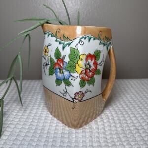 Vintage Nippon Porcelain Japan Floral LusterWare Hand Painted Square 6” Pitcher